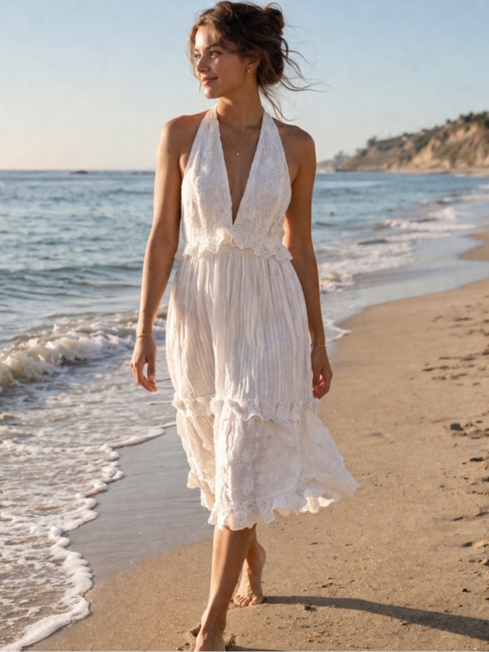 Florabella White Embroidered and Lace Midi Dress NWT Sz XS